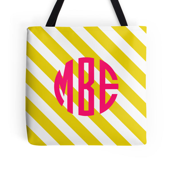 Blue White Stripe Monogram Tote Bag